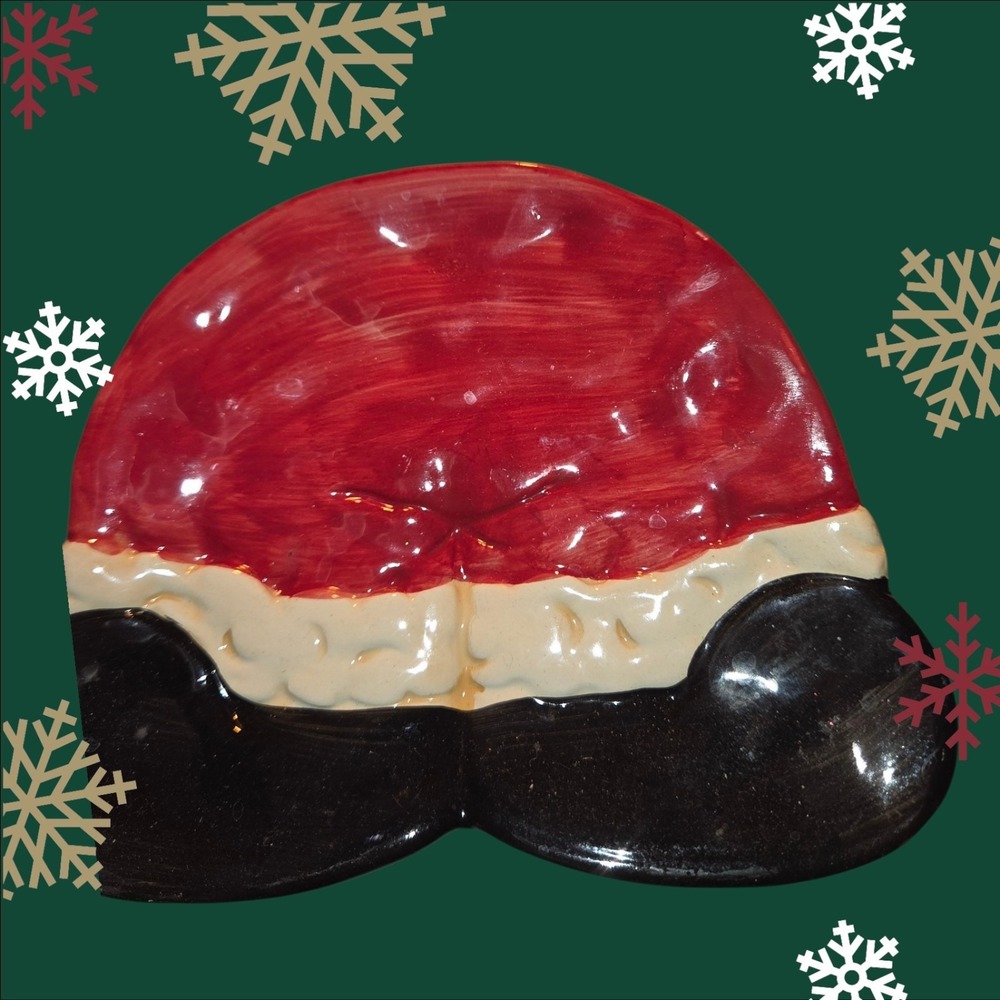 Santa Bottom Cookie Plate Christmas Holiday Small Saucer Treats Candy Serving‎